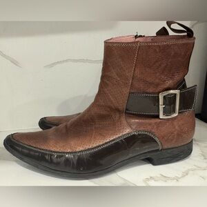 John Fluevog Style&Grace Eastwood brown zip ankle boots western leather point 9